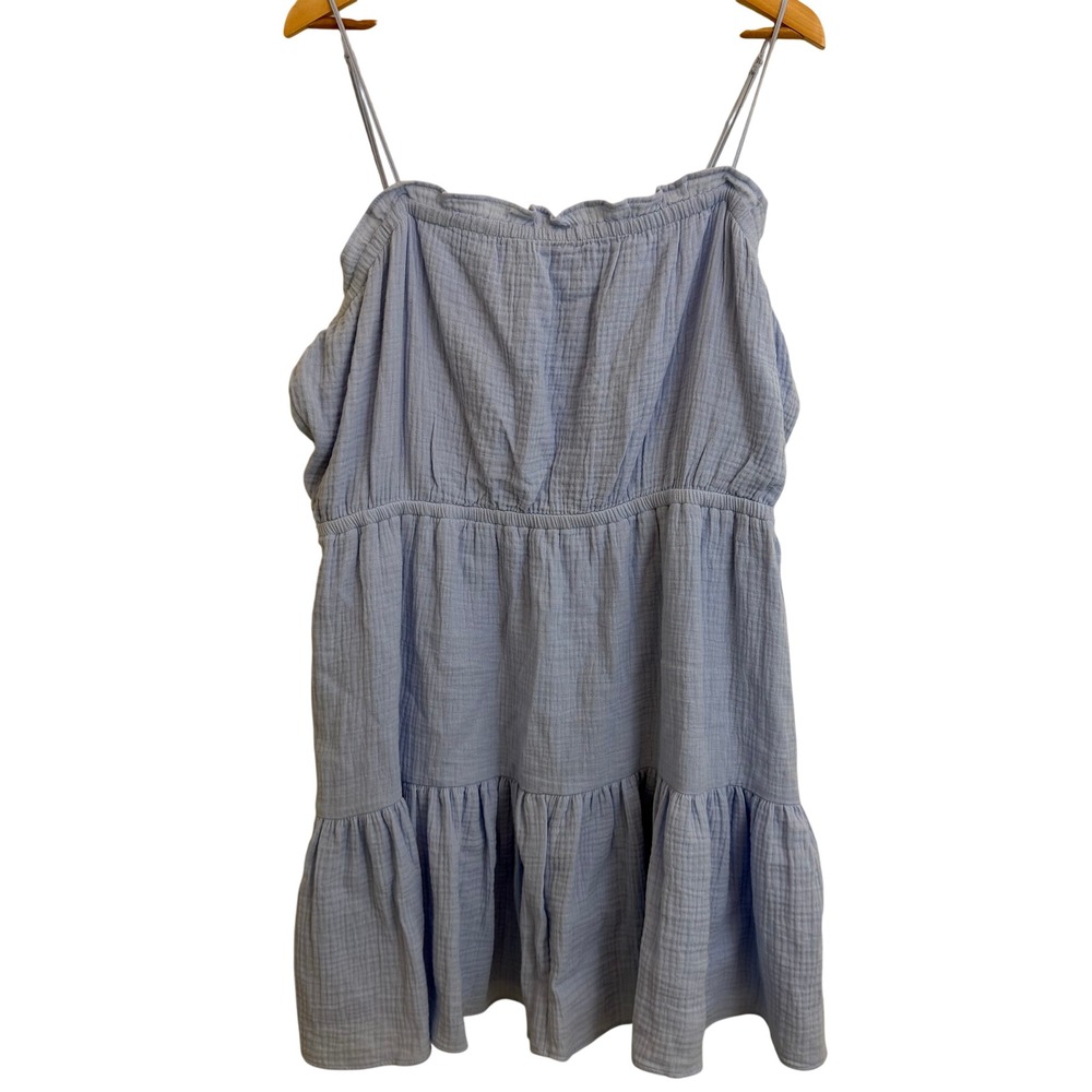NWT Express Baby Blue Cotton Gauze Tiered Mini Dress‎ XL Cottagecore Pastel